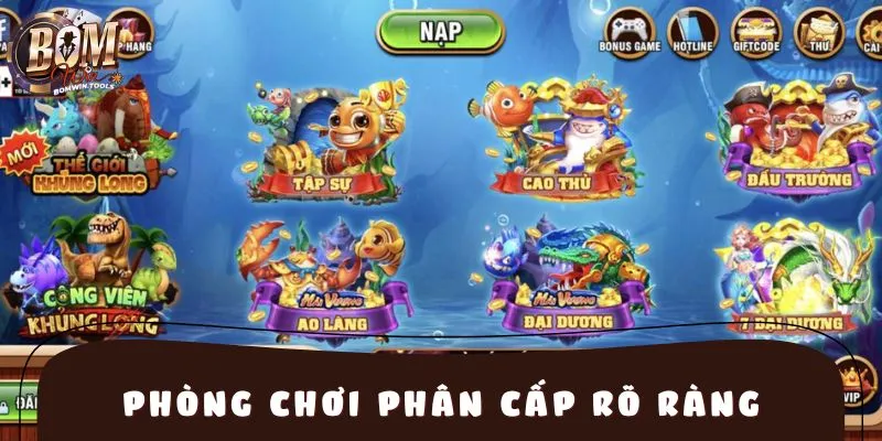 Người chơi được tự do lựa chọn phòng đấu khi tải app bắn cá